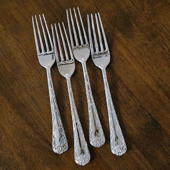 Williams Rogers Other - 4 Williams Rogers Enchanted Rose Fork 7.75" floral embossed maximalism 1995